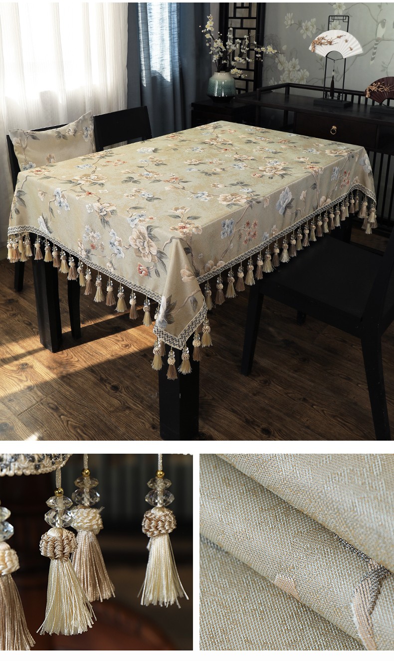 贺锦堂新中式餐桌布中式高档轻奢长方形桌子台布布艺红木实木茶几布