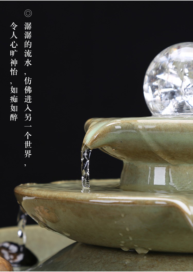 流水摆件水晶球风水摆件流水客厅时来运转创意时尚简约现代 节节高