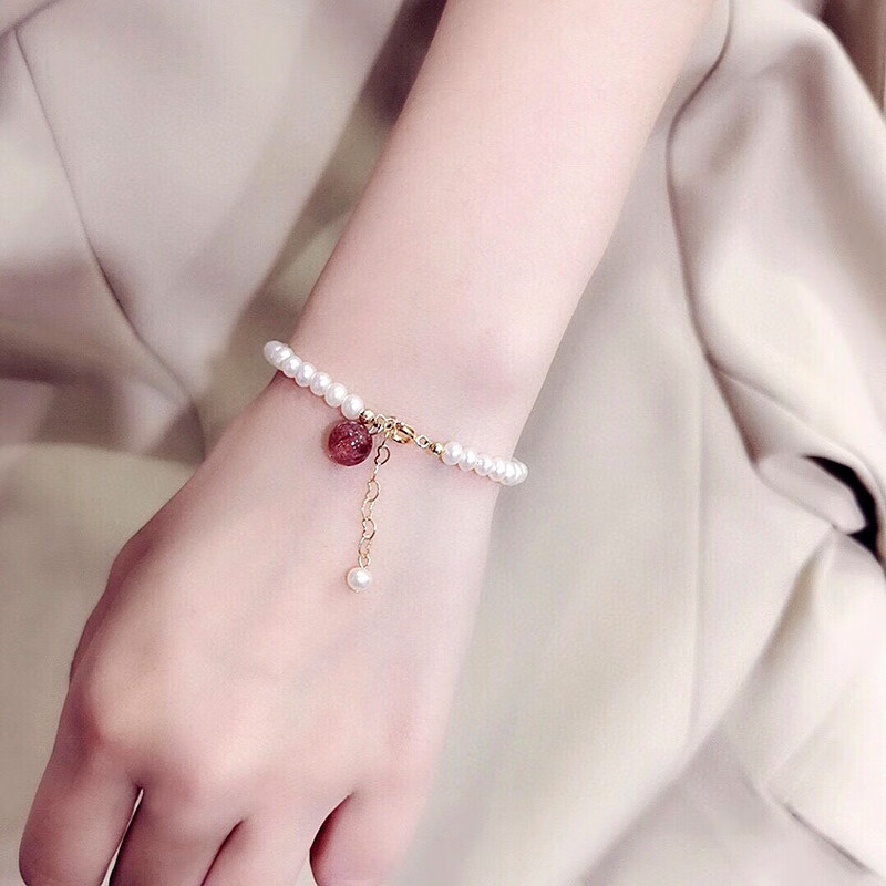 韩版天然淡水珍珠手链 ins小众设计感14k注金编