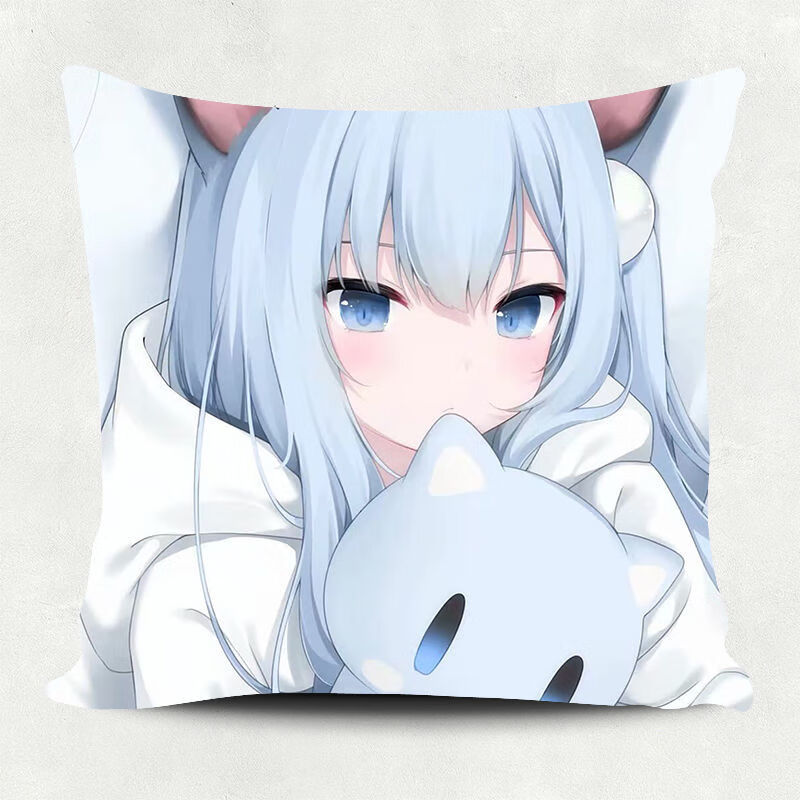 猫猫羽雫抱枕猫耳美少女猫娘猫咪蓝发萝莉方形动漫枕头套靠枕靠垫定制