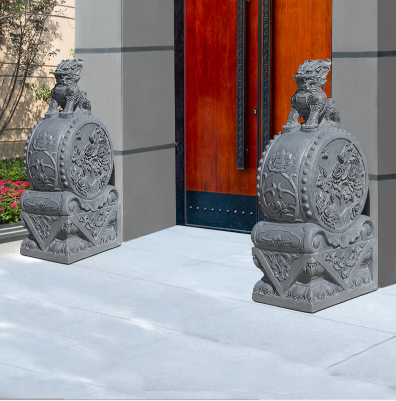 石雕门墩抱鼓石麒麟石材庭院家用别墅门口户外摆件祥瑞麒麟高80cm