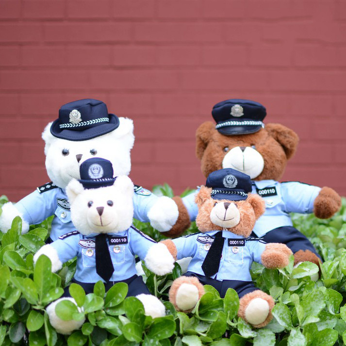 警察小熊police32cm 大号制服小熊衬衫泰迪毛绒玩具公仔结婚生日礼物