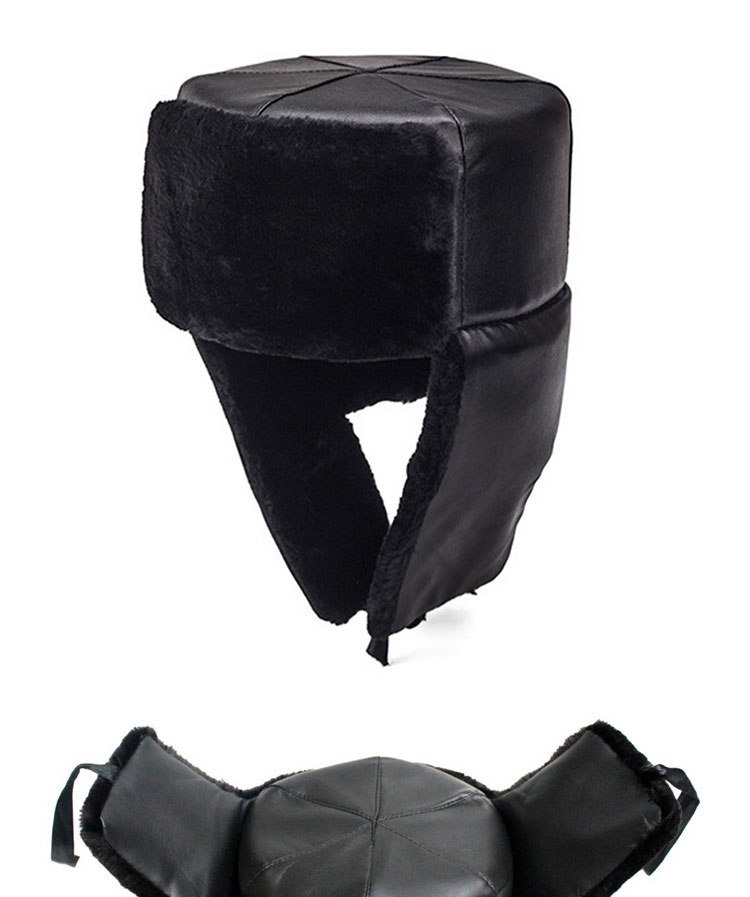 保安帽防风保暖冬季护耳加厚黑色栽绒皮革雷锋帽男保安执勤站岗抗寒