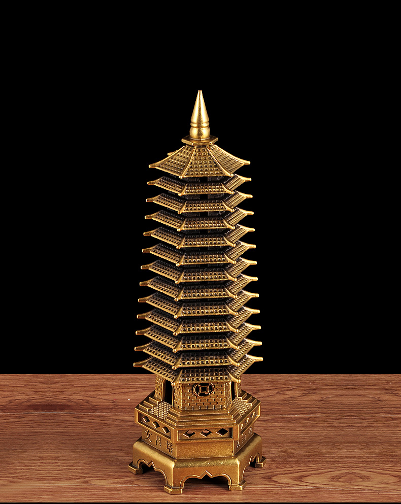 铜十三层文昌塔摆件黄铜玄关办公室桌面书房摆设学业事业学生工艺品8