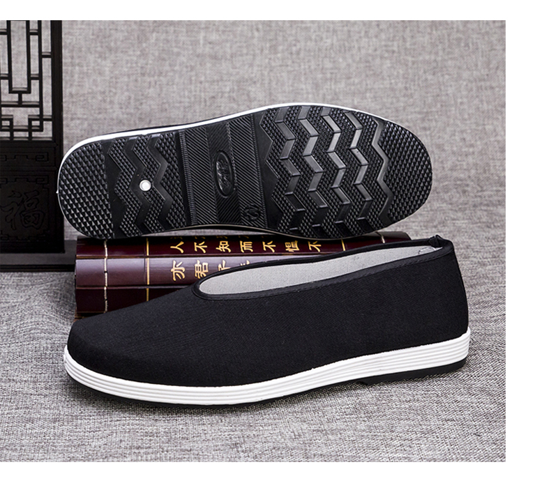 夏季男圆口仿千层底中老年居家一脚蹬胶底爸爸休闲布鞋圆口胶底布鞋35