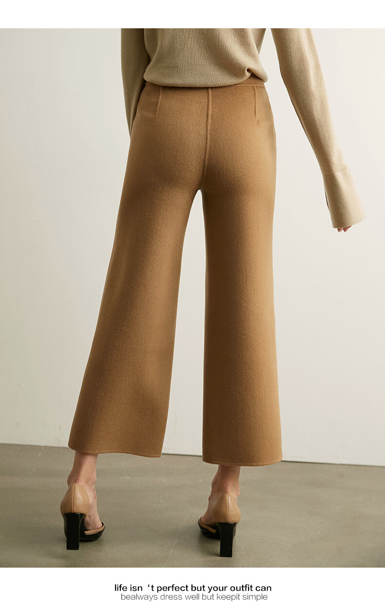 法曼萱精品驼色羊毛阔腿裤女年秋冬新款休闲长裤百搭垂感下装驼色1656