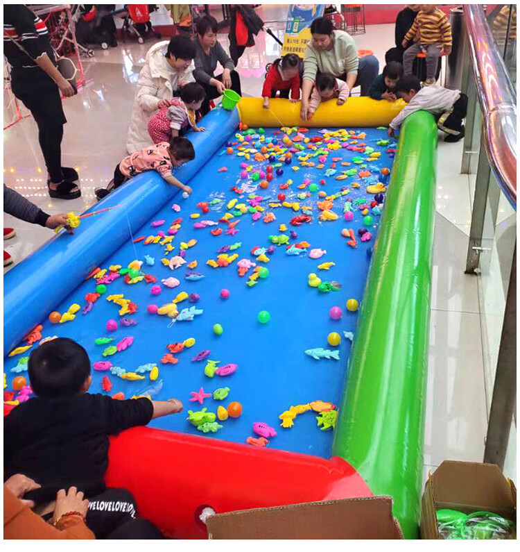 儿童钓鱼池磁性玩具套装广场公园摆摊钓鱼加厚水池商场充气捞鱼池9平