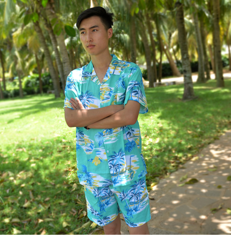 博士君海南岛服沙滩服短袖t恤衫男三亚旅游沙滩衬衫套装情侣夏威夷