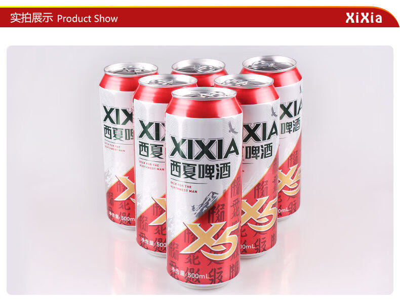 西夏啤酒x5500ml瓶宁夏西夏x5啤酒夺命大x5听装嘉士伯熟黄银川产啤酒