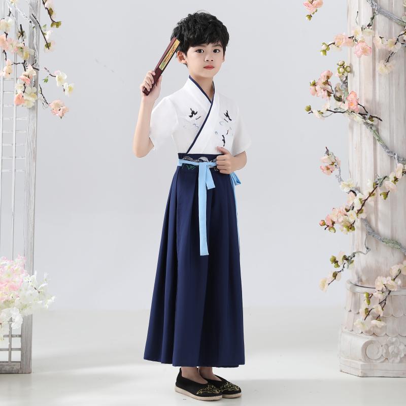 迪士尼(disney) 儿童古装汉服国学男童服装小学生书童男女童夏季中国