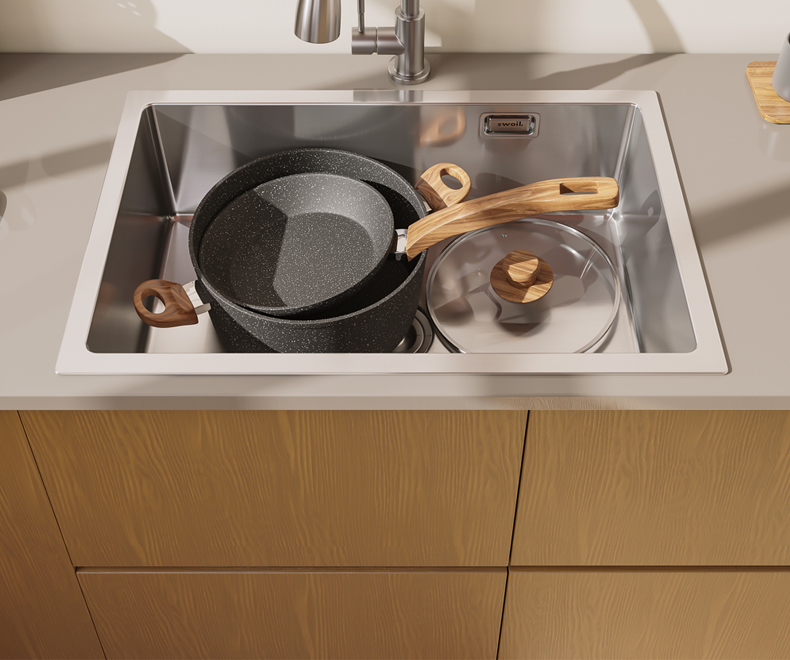 日式水槽单槽swoil出口日本304不锈钢拉丝水槽大单槽手工洗菜盆洗碗池