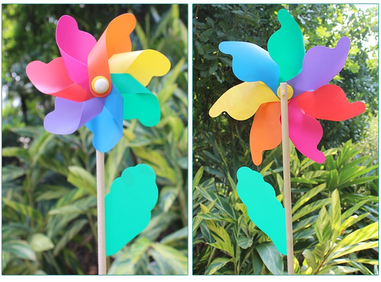 彩色风车摆件荷兰风车玩具大风车七彩彩虹木杆儿童风车幼儿园六一儿童