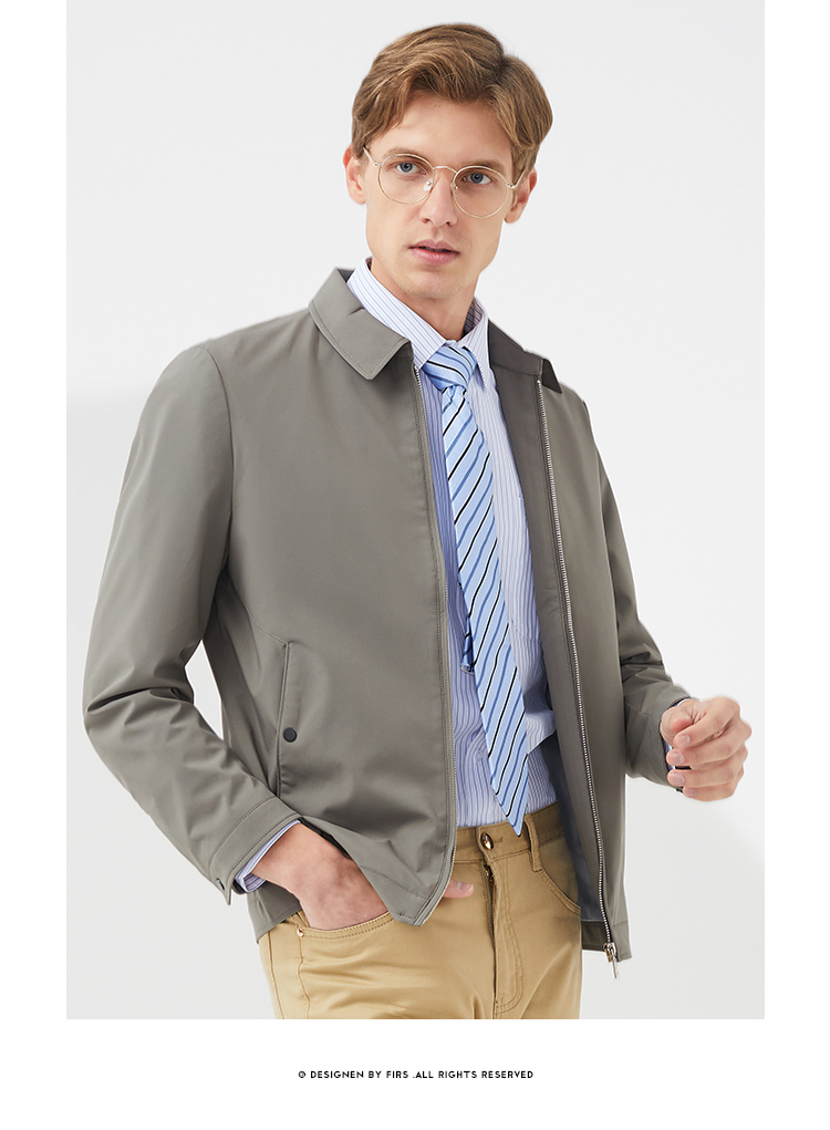 杉杉男装夹克2021秋季新款纯色翻领中青年干部服商务休闲男士外套tj1