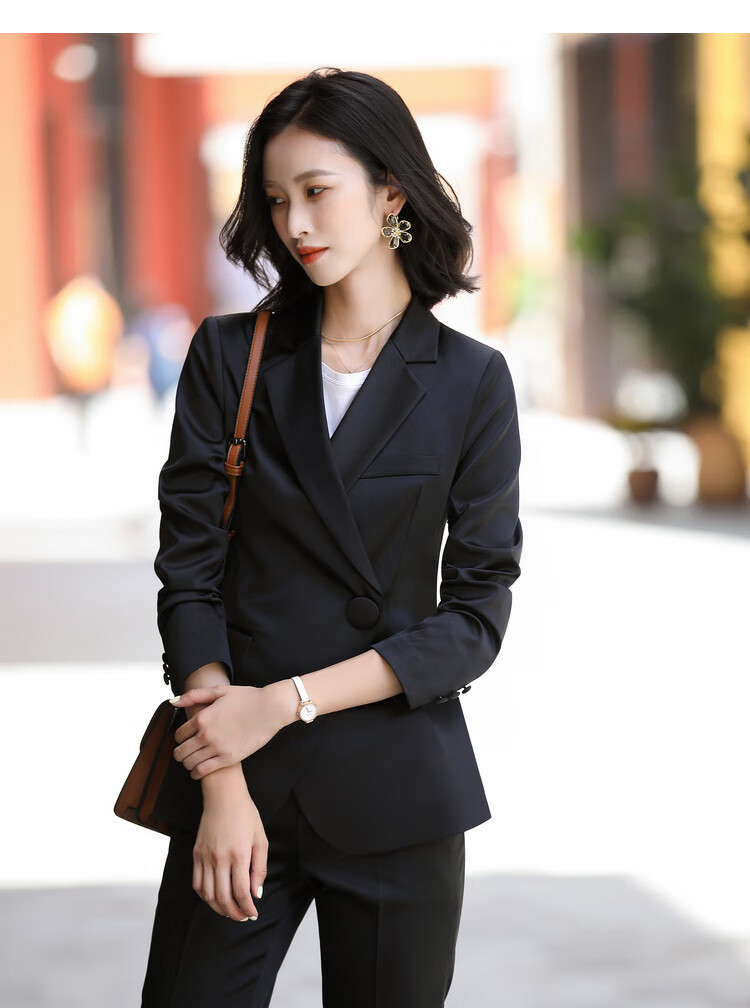 名媛气质优雅高端醋酸缎面西服秋季女总裁商务正装白色洋气减龄两件套