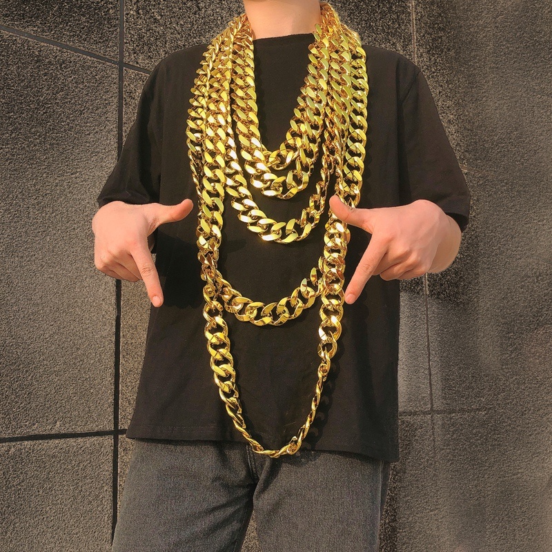 嘻哈夸张大金链子男粗网红直播道具塑料假金土豪项链大金链特超粗