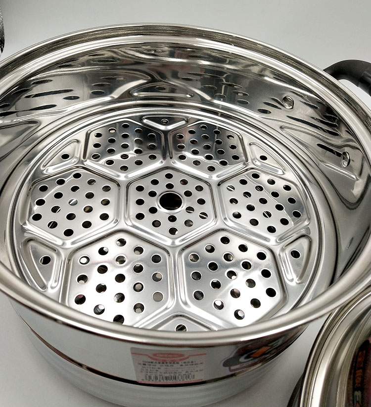 潮宝不锈钢蒸锅潮宝家用大号不锈钢汤锅带笼屉多用包子双层底加厚电磁