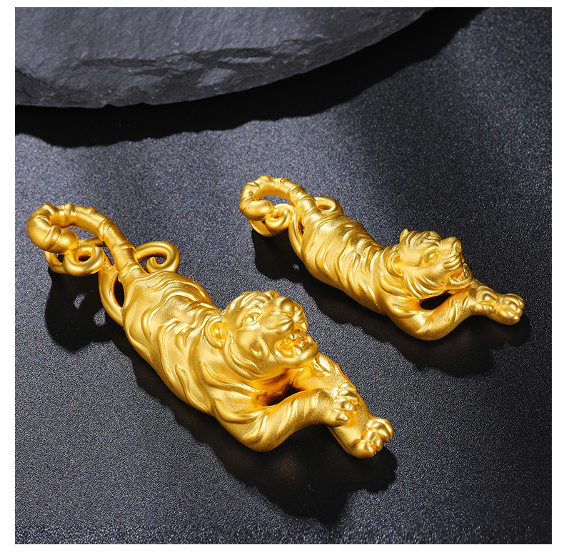 钰帛工坊999足金老虎黄金吊坠虎年十二生肖虎足金虎头本命年项链男女