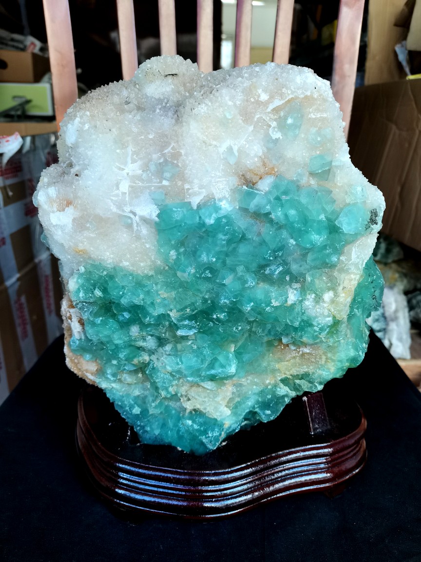 钟乳石摆件 精品2kg天然黄白水晶簇绿大摆件结晶石钟乳石连体白水晶柱