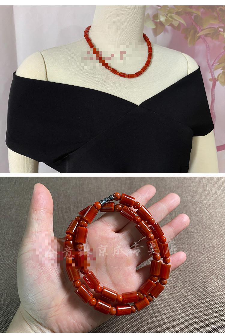 全意琳南红玛瑙桶珠项链女士款柿子红圆珠颈饰简约时尚玉石项链百搭款