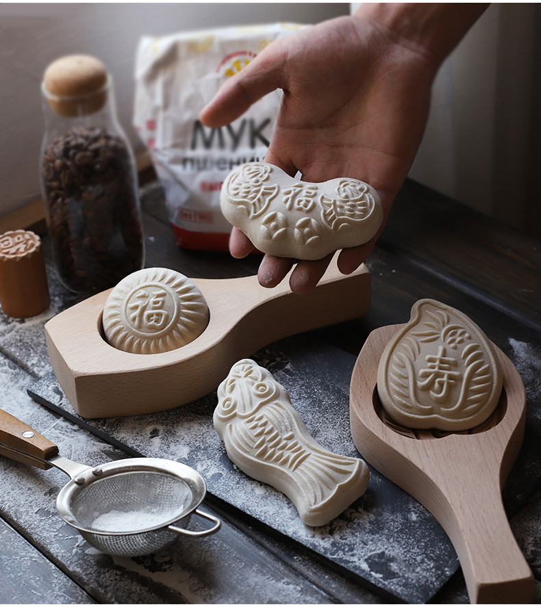 木质大号花样过年蒸馒头包子模具做南瓜饼的鱼形面食家用模子凹底花型
