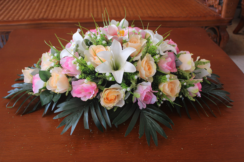 仿真台花长形会议桌花迎宾台接待台前台茶几摆放装饰花艺塑料假花t 90