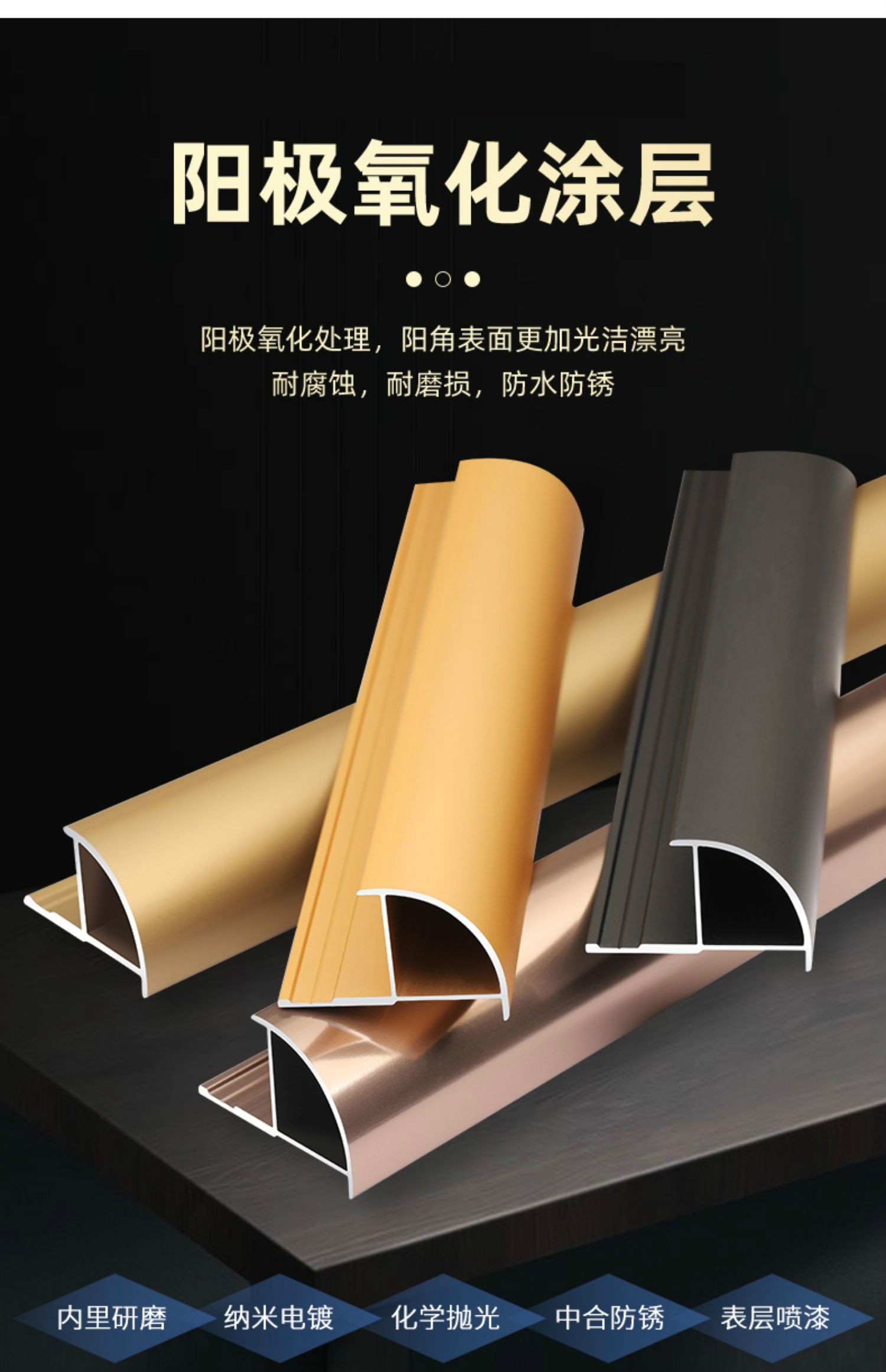 9/12/18mm金属铝合金瓷砖墙板木饰面装饰圆弧阳角转角护角收口条 加厚