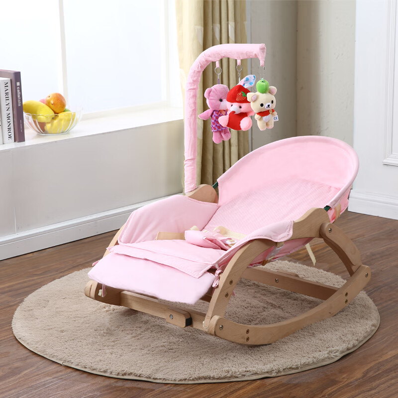 安抚椅摇摇椅婴儿小摇篮床实木宝宝躺椅带娃哄娃睡觉 酷炫机器猫
