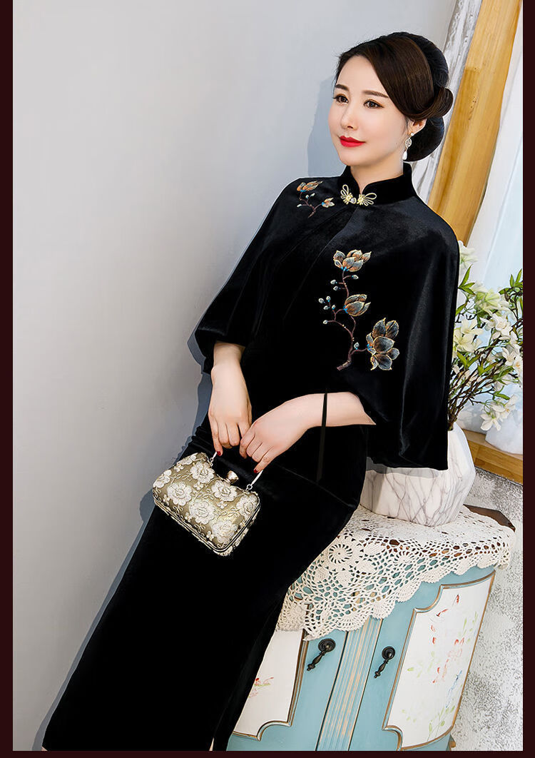 趣得旗袍披肩春夏金丝绒高端搭配旗袍披肩外套气质妈妈绣花外套女刺绣
