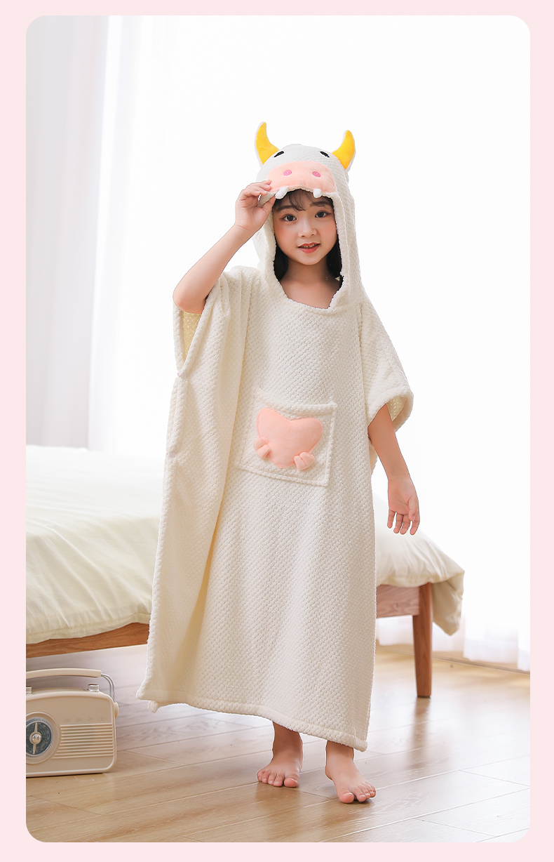 小孩浴巾可穿可裹纯棉儿童浴巾可穿可裹冬斗篷式中大童女男小孩洗澡比