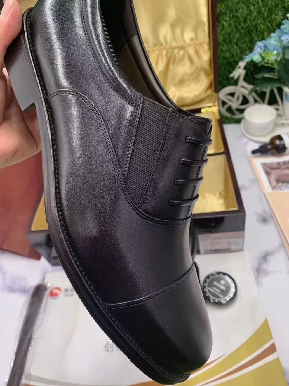 老将军皮鞋3515小牛皮三接头将军正装皮鞋品质定制款黑色澳洲胎牛皮38