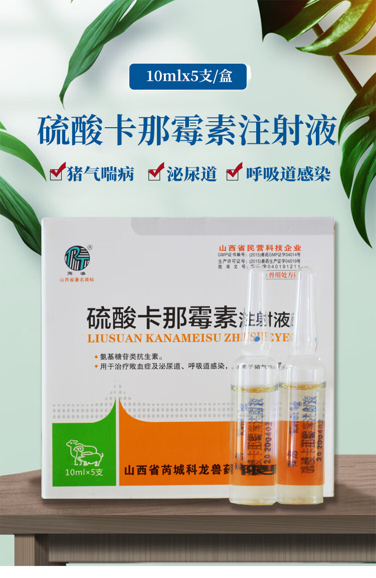 兽药硫酸卡那霉素注射液兽用猪牛羊药败血症气喘病呼吸道感染