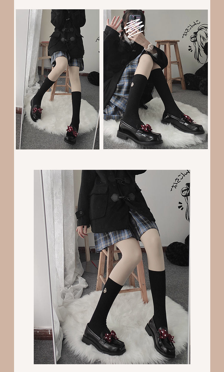 jk鞋子 圆方头jk制服鞋学院风熊爪小皮鞋女 3cm低跟黑色 34【图片