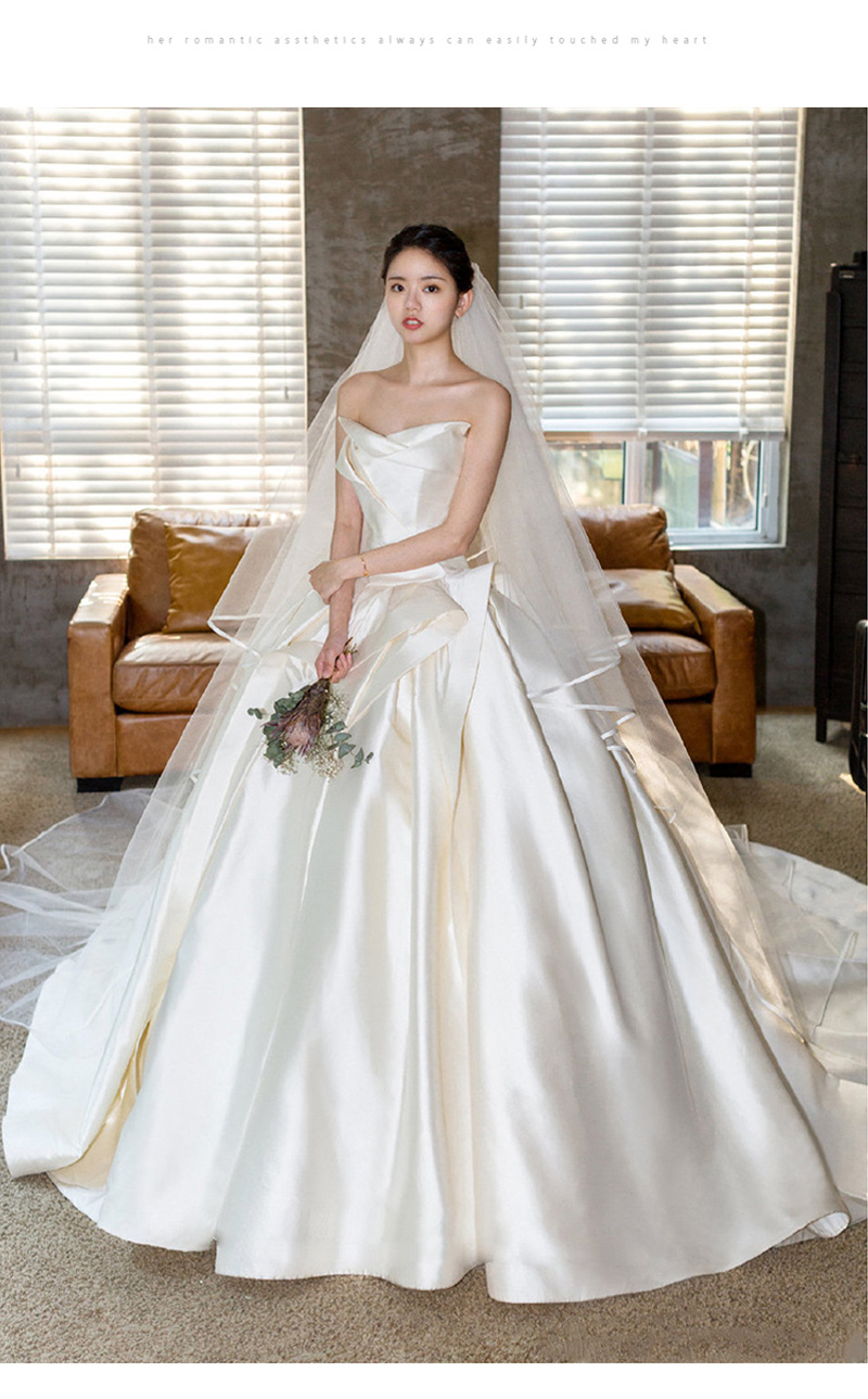 复古宫廷绸缎婚纱复古绸缎婚纱缎面小众婚纱礼服2022新款新娘大拖尾