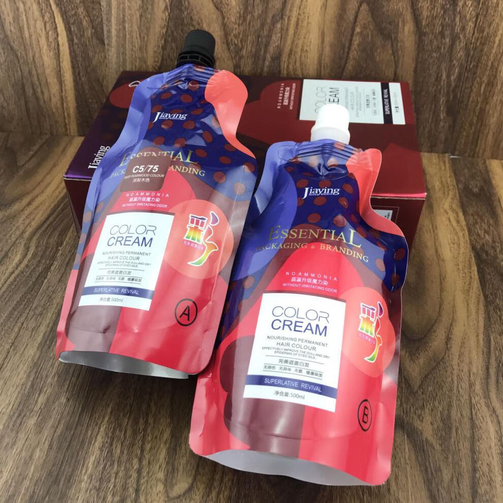 理发店专用无氨染发膏嘉瀛膜力染发膏500mlx2彩色植物焗油染发剂无氨