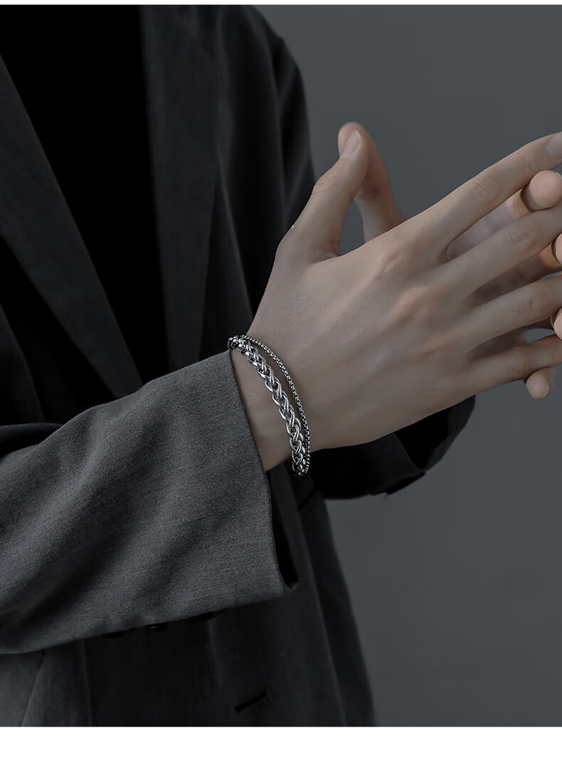 绿野客克兰茜kelanxi伏魁手链钛钢手链男小众感银色 伏魁手链长18cm