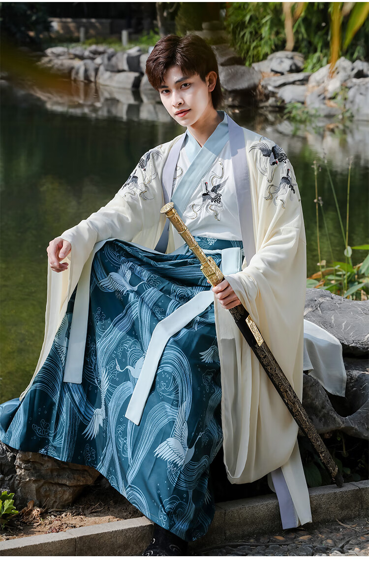 古装汉服女侠客全套中国风男女交领武侠客水墨印花刺绣演出服班服装乔