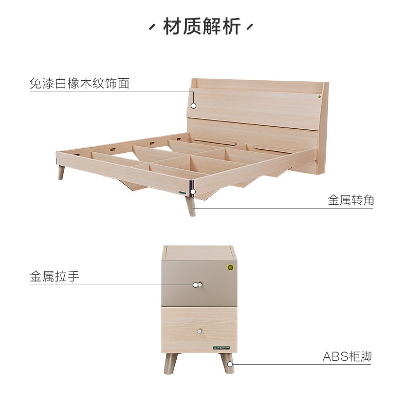 8米北欧卧室家具套装收纳储物双人床婚床106306 框架床 床头柜*1 1500