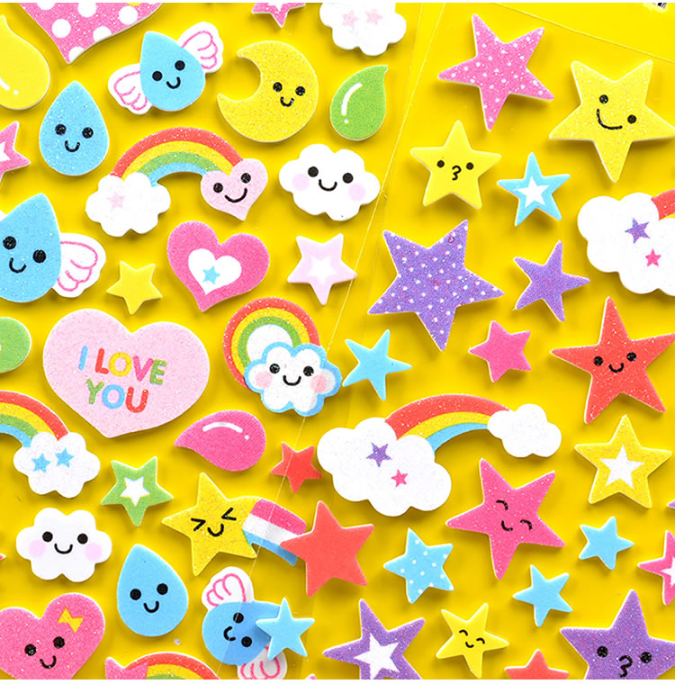 儿童贴贴纸云朵爱心星星月亮彩虹3d立体宝宝eva手工diy装饰粘贴画白色