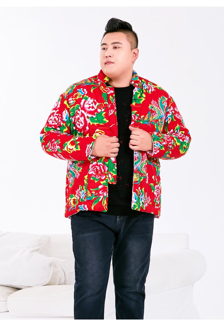 东北大花棉袄加肥加大布棉衣男特大号棉花手工棉衣加厚胖人定做外套