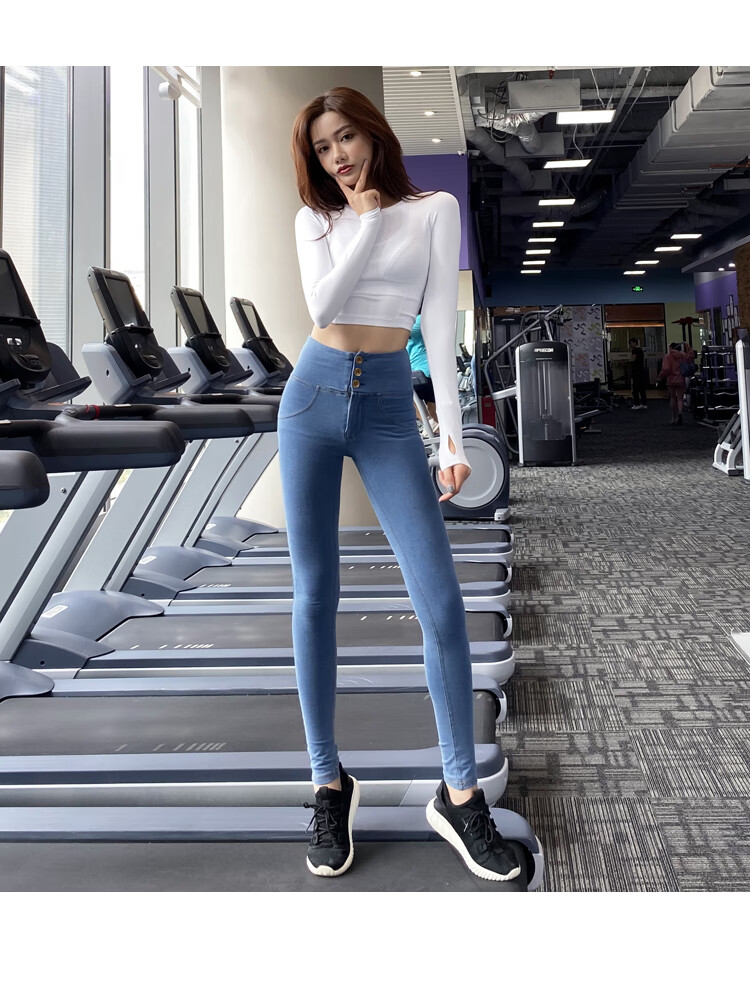 裤女弹力紧身显瘦速干瑜伽长裤网红运动裤新深蓝色s建议85100斤左右