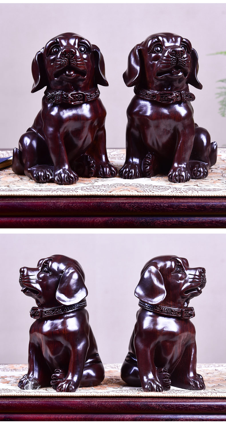木雕狗摆件客厅木制十二生肖工艺品客厅实木狗红木玄关装饰品 花梨木