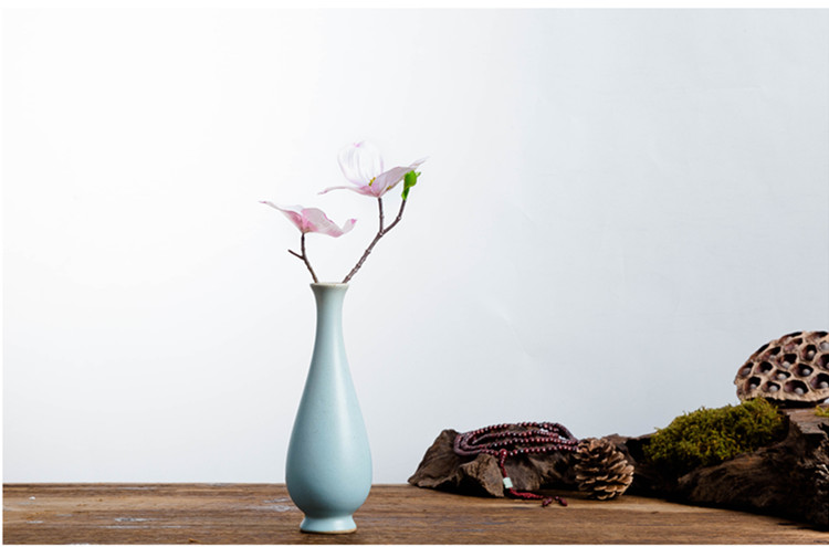 复古风陶瓷花瓶汝窑花插景德镇干花水培插花器茶道摆件家居装饰品蓝