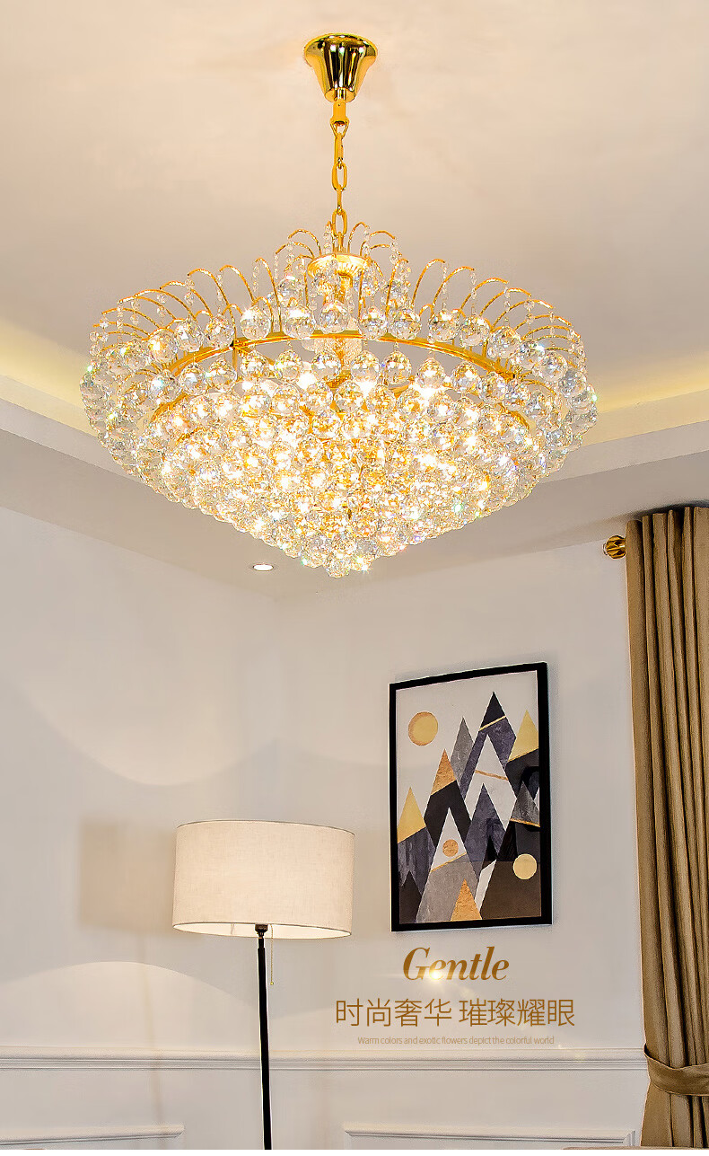 欧普 侍欧式水晶吊灯大气新款客厅灯圆形灯具led餐厅灯饰复式楼梯间