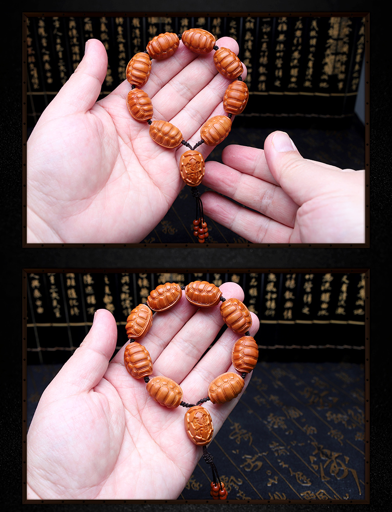 乌龟壳手把件手工雕刻橄榄胡手链男女手工雕刻橄榄核 16*23mm金刚结