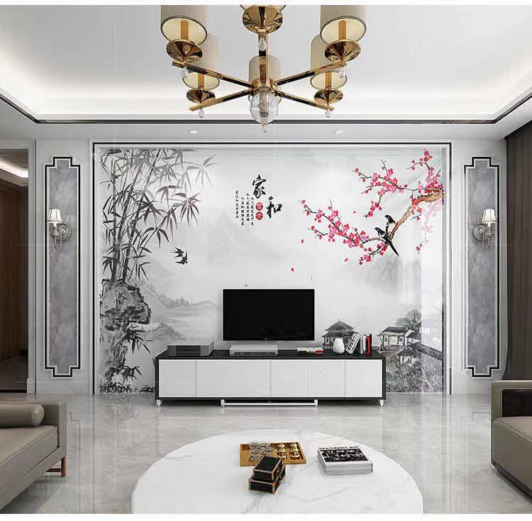 墙新中式电视背景墙瓷砖微晶石山水画客厅仿大理石影视墙 微晶石(瓷砖