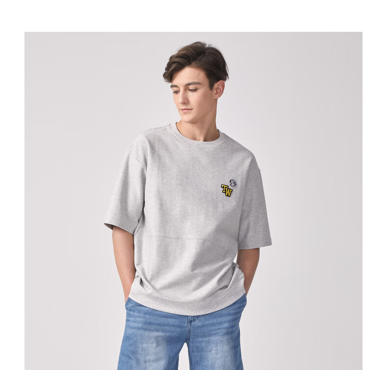 官方小熊男装潮流休闲圆领短袖t恤 中灰色-18 185【图片 价格 品牌