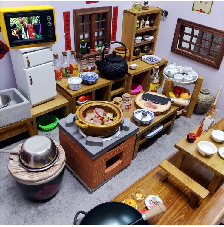 小小万迷你厨房 网红食玩迷你小厨房真煮套可吃儿童小厨具乡村怀旧真