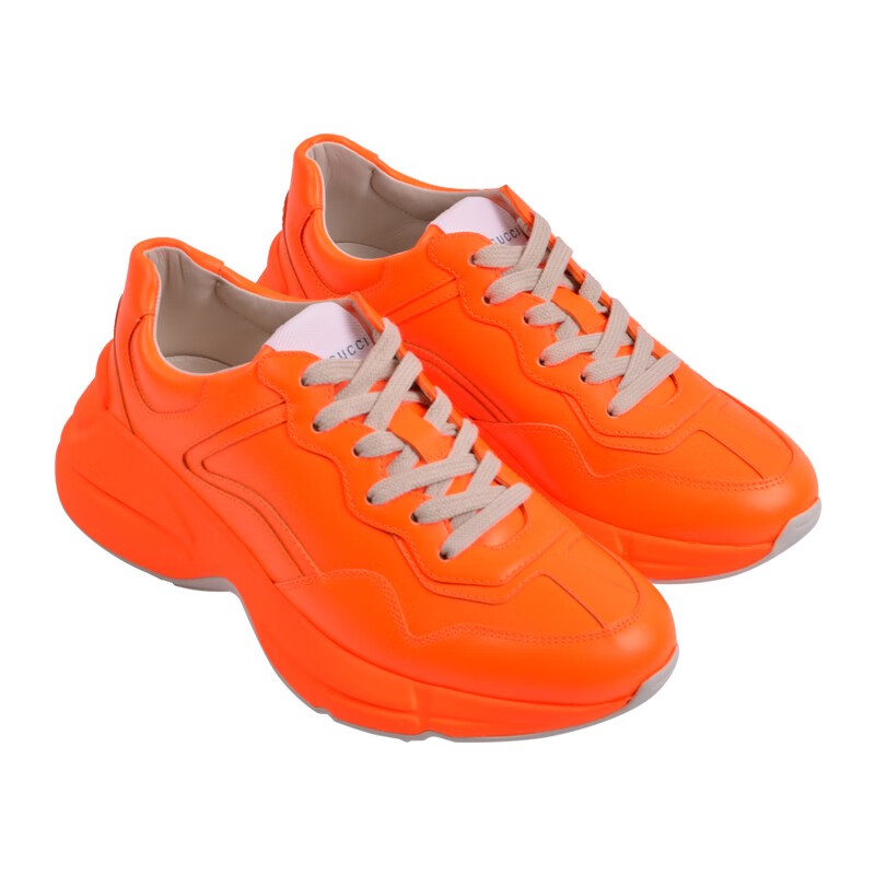 荧光橘色牛皮厚底老爹鞋休闲系带运动鞋5519410zr009205橙色系意码355