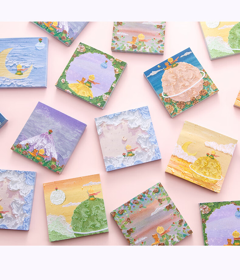 小王子油画便签本小本子3d感无粘性强便利贴留言ins风可爱卡通少女