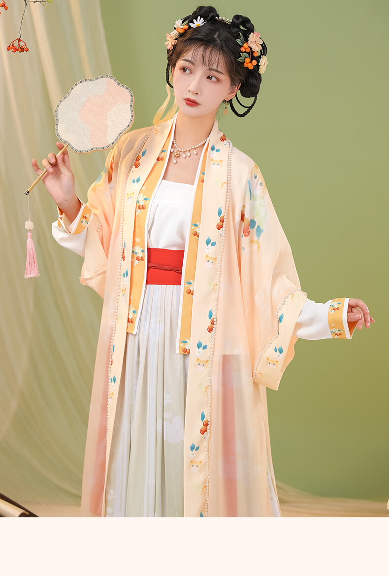 宋制汉服女全套中国风古装对襟长衫褙子改良汉元素原创夏季薄款 橘红
